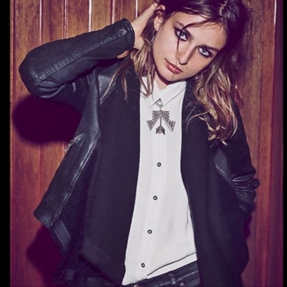 *RARE* Free People Shawl Collar Moto Jacket Black Denim Size 0 - Picture 3 of 13